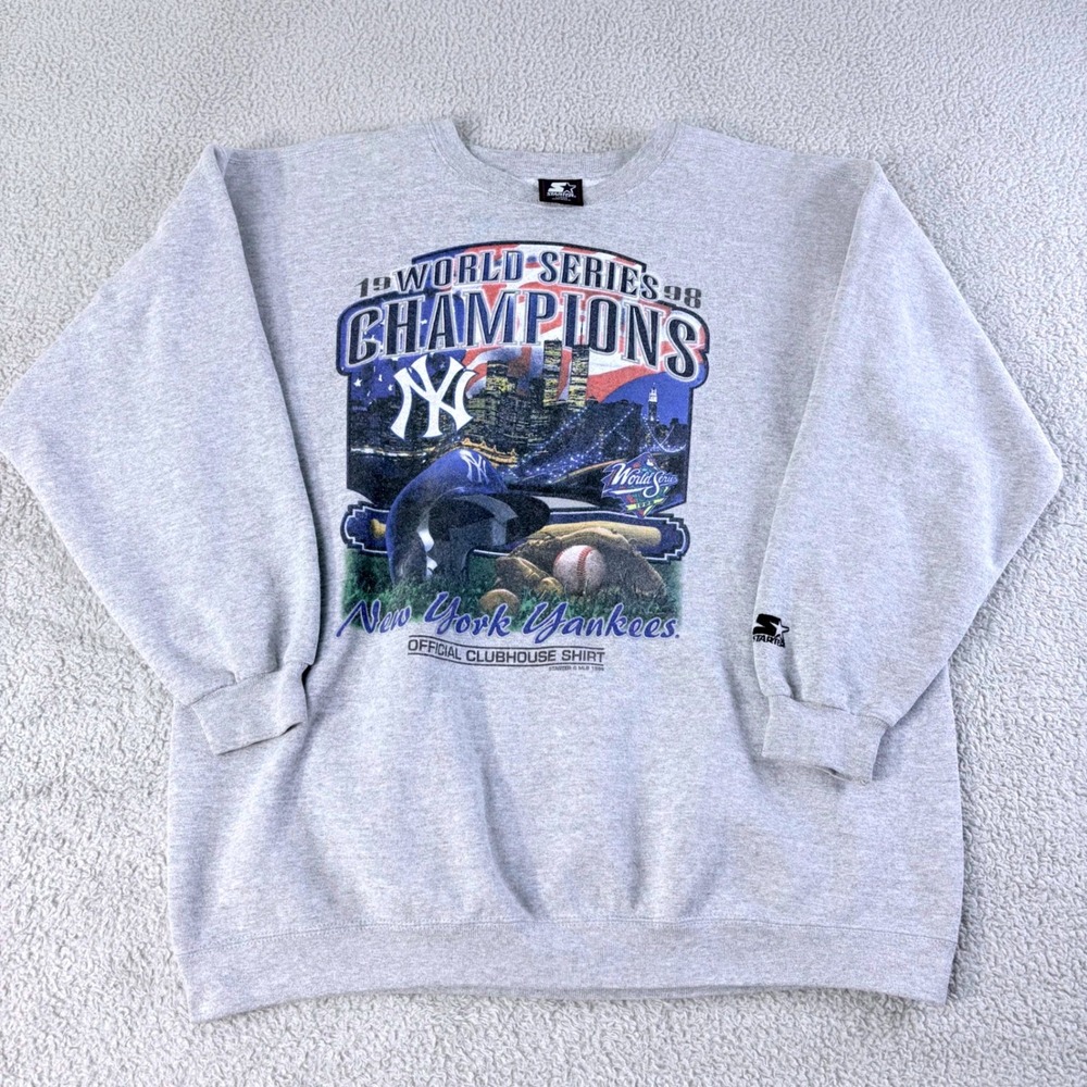 Starter New York Yankees Sweatshirt Men L Gray 1998 World Series Champions VTG